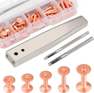 Notgia 50Sets Copper Rivets Assorted Leather Rivet Kit for Leather Working Brass Rivets with Solid Rivet Tool Setter for Repair and Decorate Belts Handbags Wallets Collars Shoes Clothing Bracelets