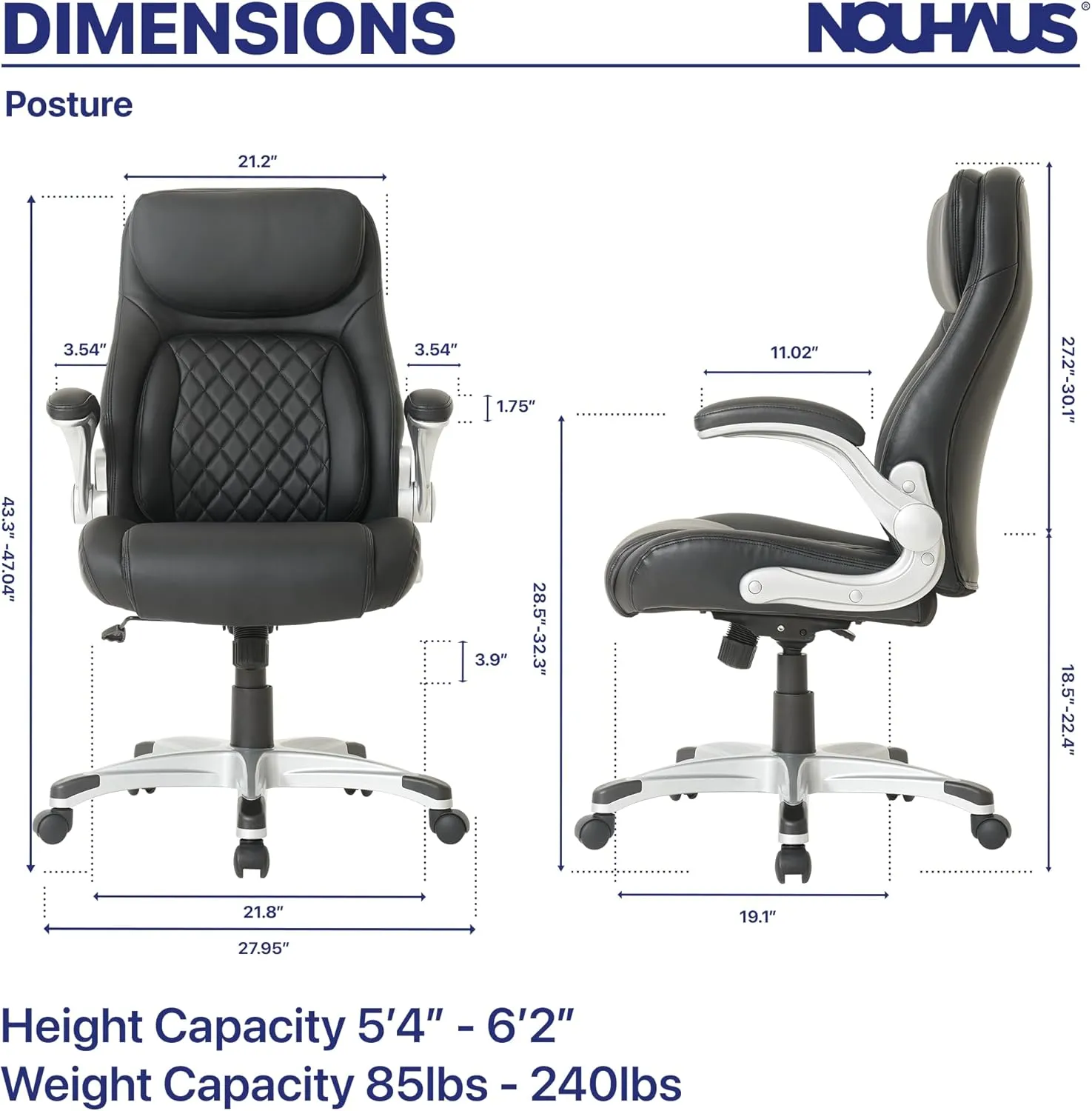 Nouhaus  Posture Ergonomic PU Leather Office Chair. Click5 Lumbar Support with FlipAdjust Armrests. Modern Executive Chair and Computer Desk Chair (Black)