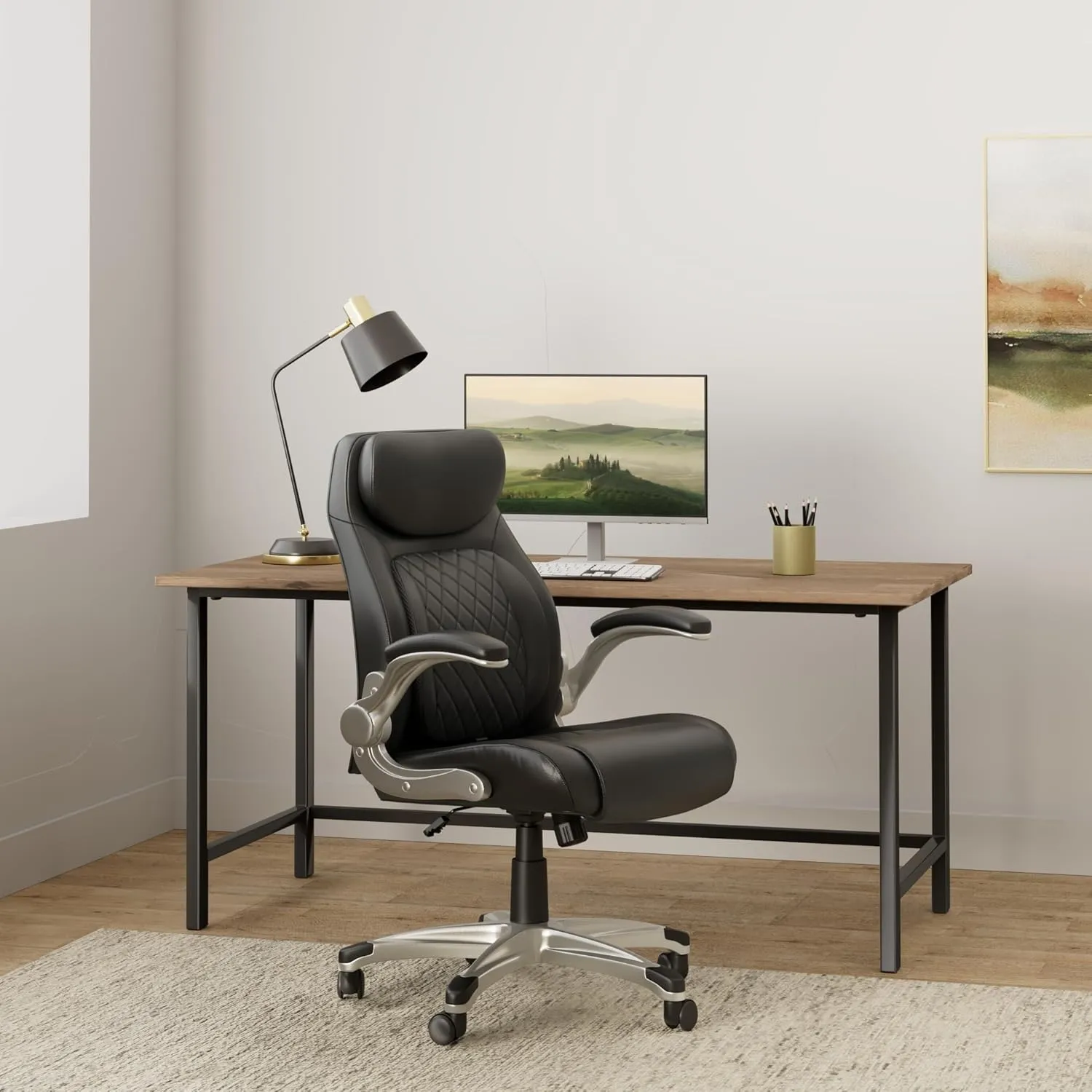 Nouhaus  Posture Ergonomic PU Leather Office Chair. Click5 Lumbar Support with FlipAdjust Armrests. Modern Executive Chair and Computer Desk Chair (Black)