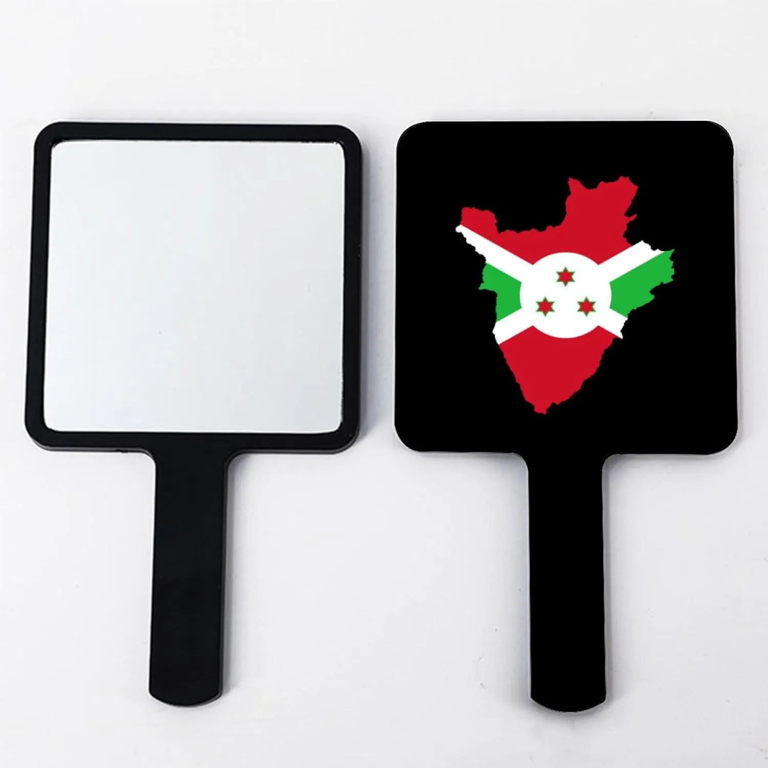 Novelty Republic of Burundi Flag Handheld Makeup Mirror Square Travel Cosmetic Mirror Portable Vanity Mirror Tool Fit Daily, Shaving, Beautify, Travel Black 9×16Cm