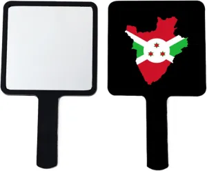 Novelty Republic of Burundi Flag Handheld Makeup Mirror Square Travel Cosmetic Mirror Portable Vanity Mirror Tool Fit Daily, Shaving, Beautify, Travel Black 9×16Cm