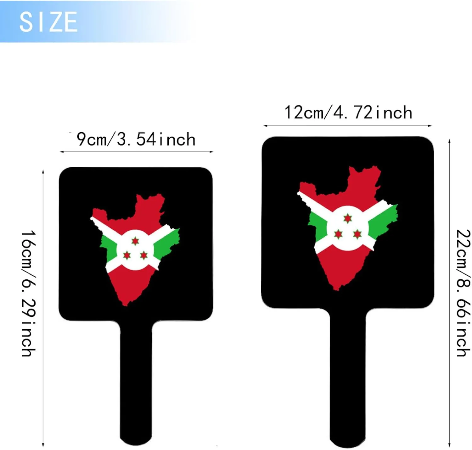 Novelty Republic of Burundi Flag Handheld Makeup Mirror Square Travel Cosmetic Mirror Portable Vanity Mirror Tool Fit Daily, Shaving, Beautify, Travel Black 9×16Cm