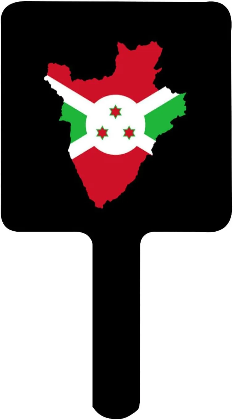 Novelty Republic of Burundi Flag Handheld Makeup Mirror Square Travel Cosmetic Mirror Portable Vanity Mirror Tool Fit Daily, Shaving, Beautify, Travel Black 9×16Cm