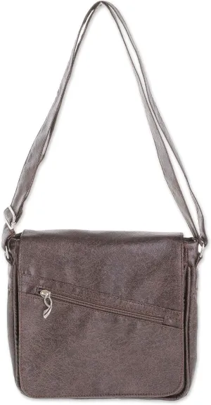 NOVICA Handmade Faux Leather Messenger Bag in Mahogany from Costa Rica Brown Solid 'Mahogany Voyage'