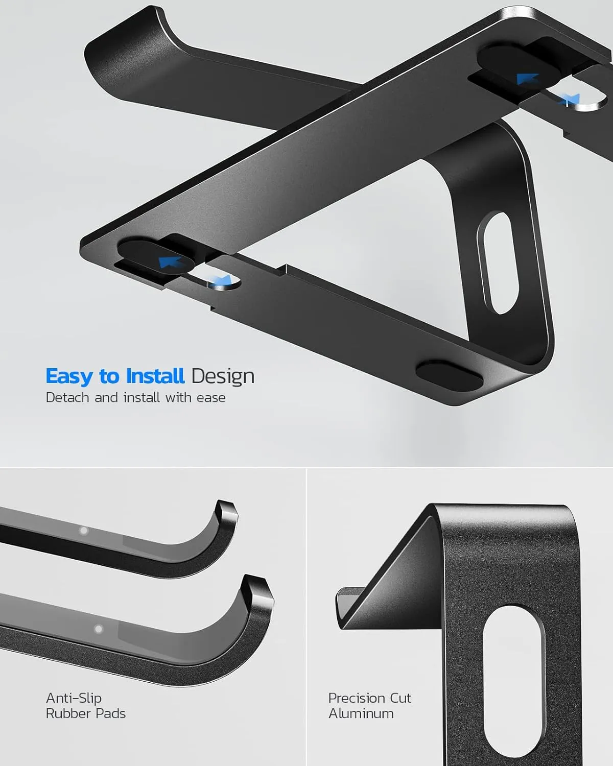 Nulaxy Laptop Stand, Ergonomic Aluminum Laptop Computer Stand, Detachable Laptop Riser Notebook Holder Stand Compatible with MacBook Air Pro, Dell XPS, HP, Lenovo More 10-15.6” Laptops