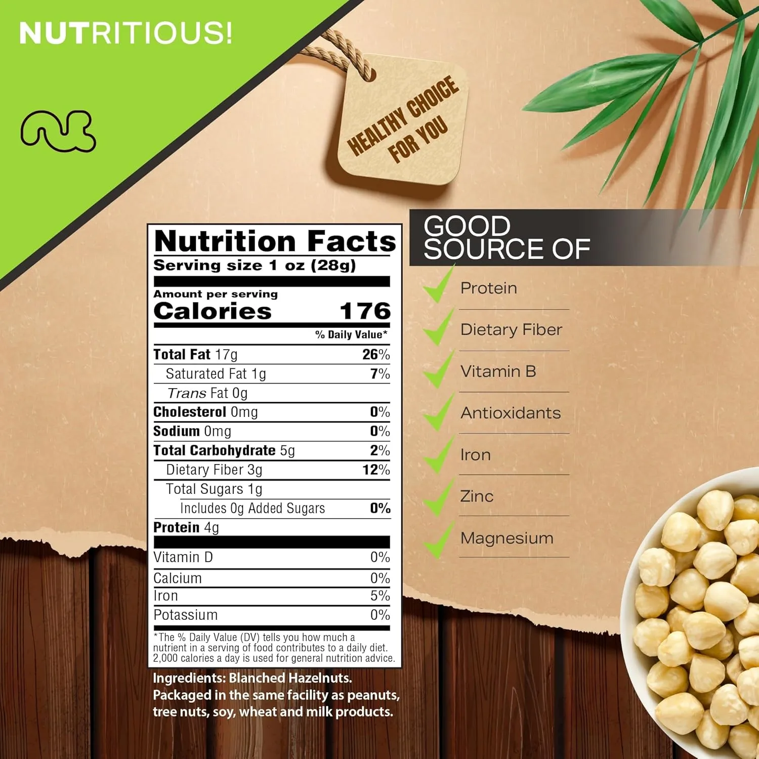 NUT CRAVINGS - Raw Blanched Hazelnuts Filberts - Unsalted, Shelled, (32oz - 2 LB) Bulk Nuts Packed Fresh in Resealable Bag - Kosher Healthy Snack, Natural Keto Vegan - Ideal for Trail Mixed Nuts