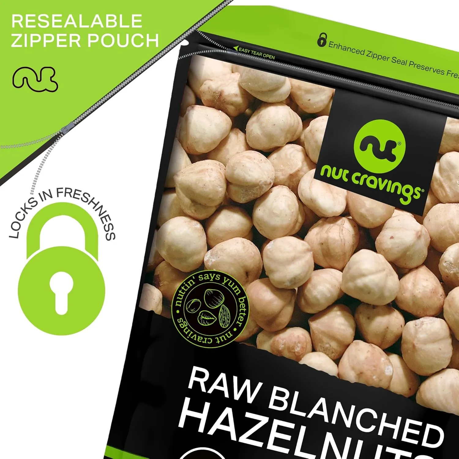 NUT CRAVINGS - Raw Blanched Hazelnuts Filberts - Unsalted, Shelled, (32oz - 2 LB) Bulk Nuts Packed Fresh in Resealable Bag - Kosher Healthy Snack, Natural Keto Vegan - Ideal for Trail Mixed Nuts
