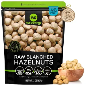 NUT CRAVINGS - Raw Blanched Hazelnuts Filberts - Unsalted, Shelled, (32oz - 2 LB) Bulk Nuts Packed Fresh in Resealable Bag - Kosher Healthy Snack, Natural Keto Vegan - Ideal for Trail Mixed Nuts