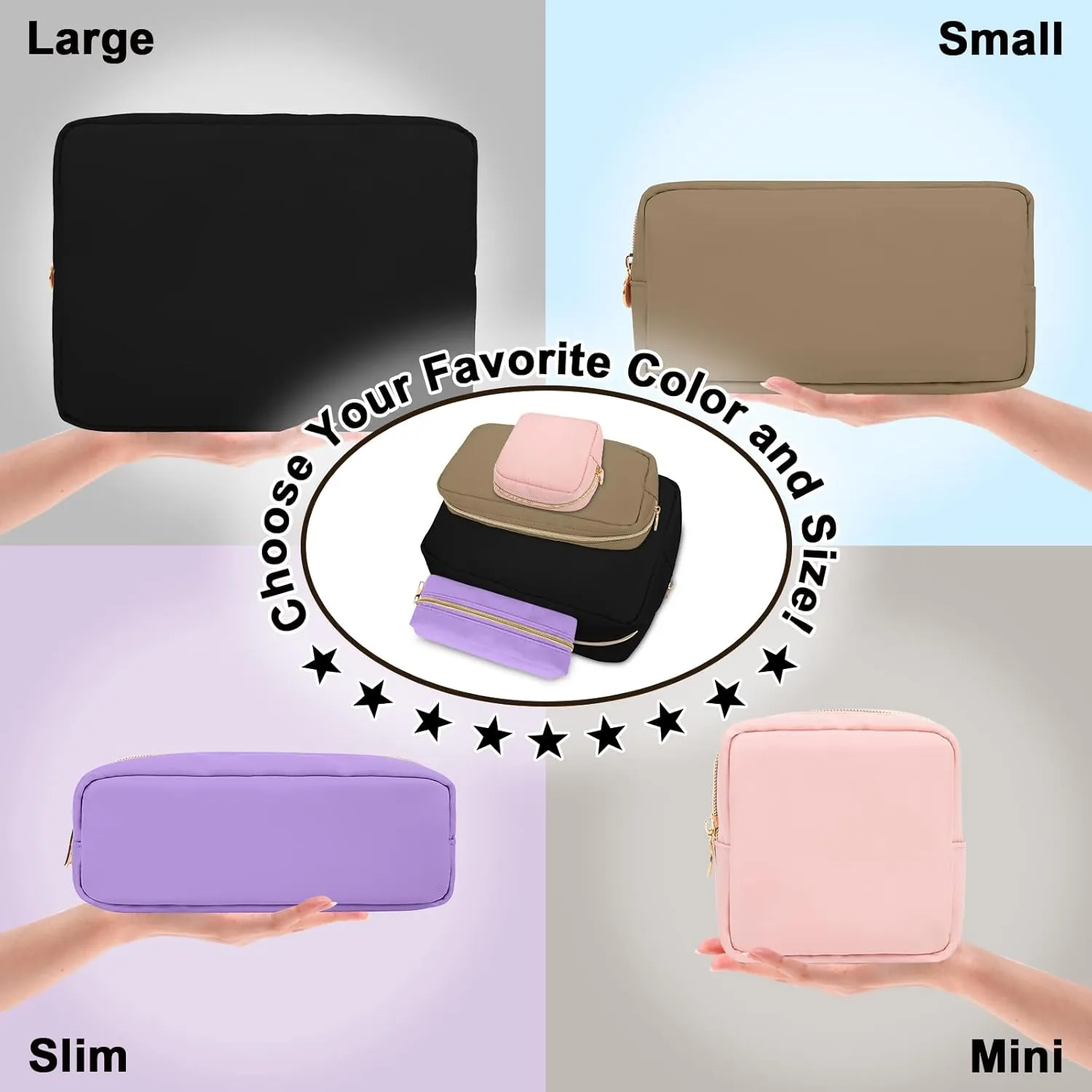 Nylon Small Makeup Bag for Purse, Cute Preppy Makeup Bag Cosmetic Zipper Pouch Purse, Waterproof Portable Travel Toiletry Bag Coin Pouch Clutch Makeup Brush Bag Organizer Storage for Women Girls(Blue)