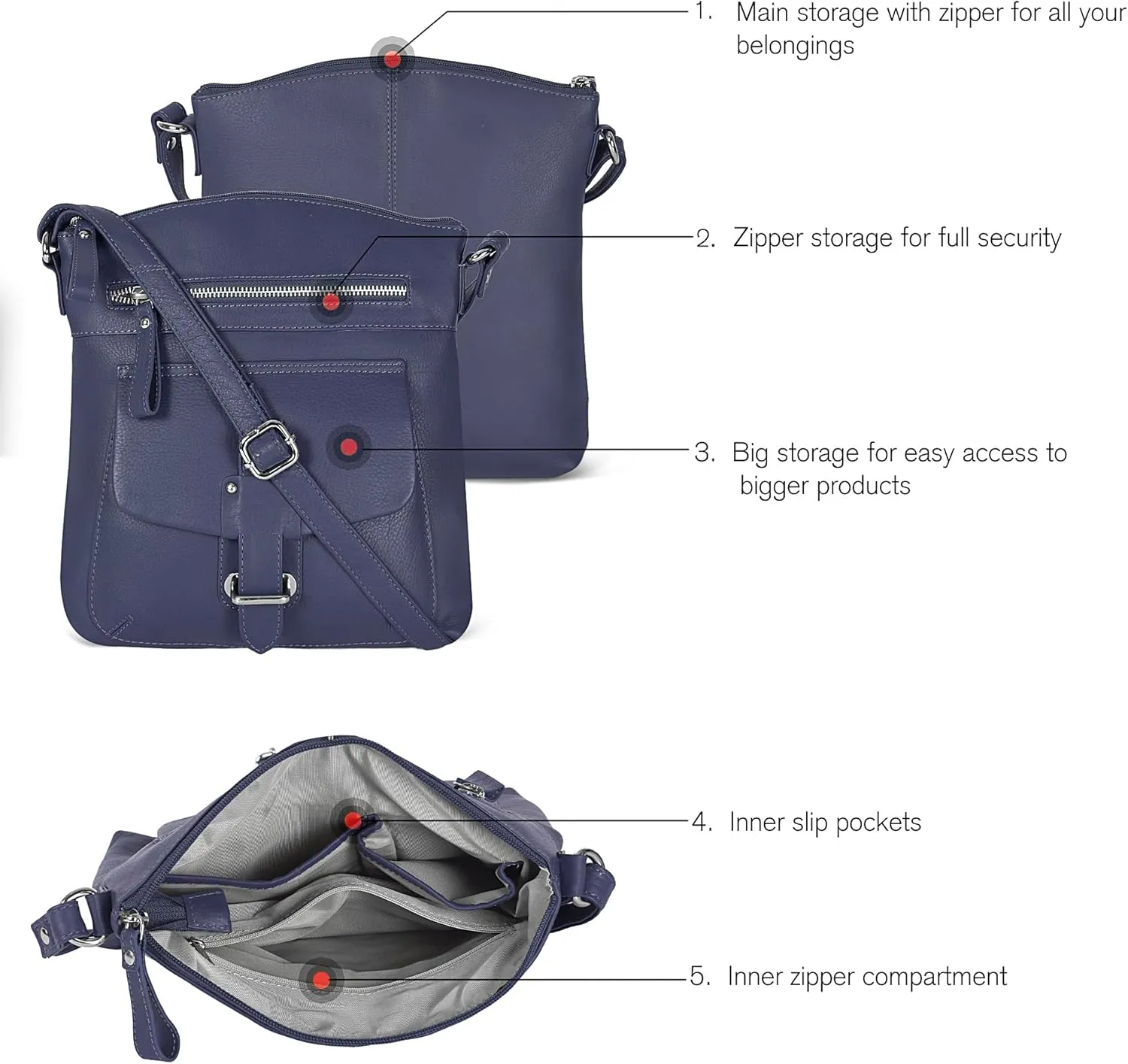 Oak Leathers Leather Crossbody Bag For Women With Adjustable Sling Strap - Medium Size Crossover Shoulder Handbag Purse