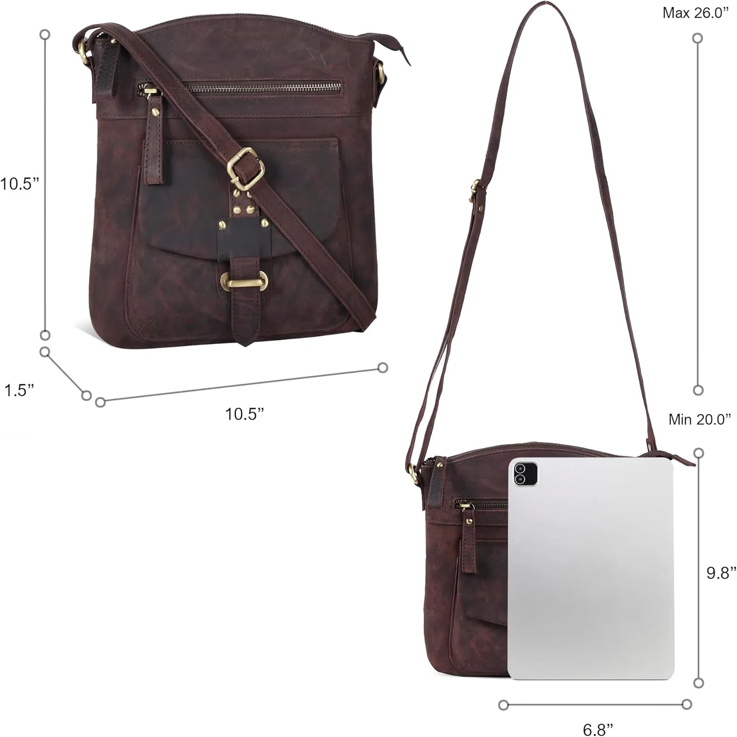 Oak Leathers Leather Crossbody Bag For Women With Adjustable Sling Strap - Medium Size Crossover Shoulder Handbag Purse