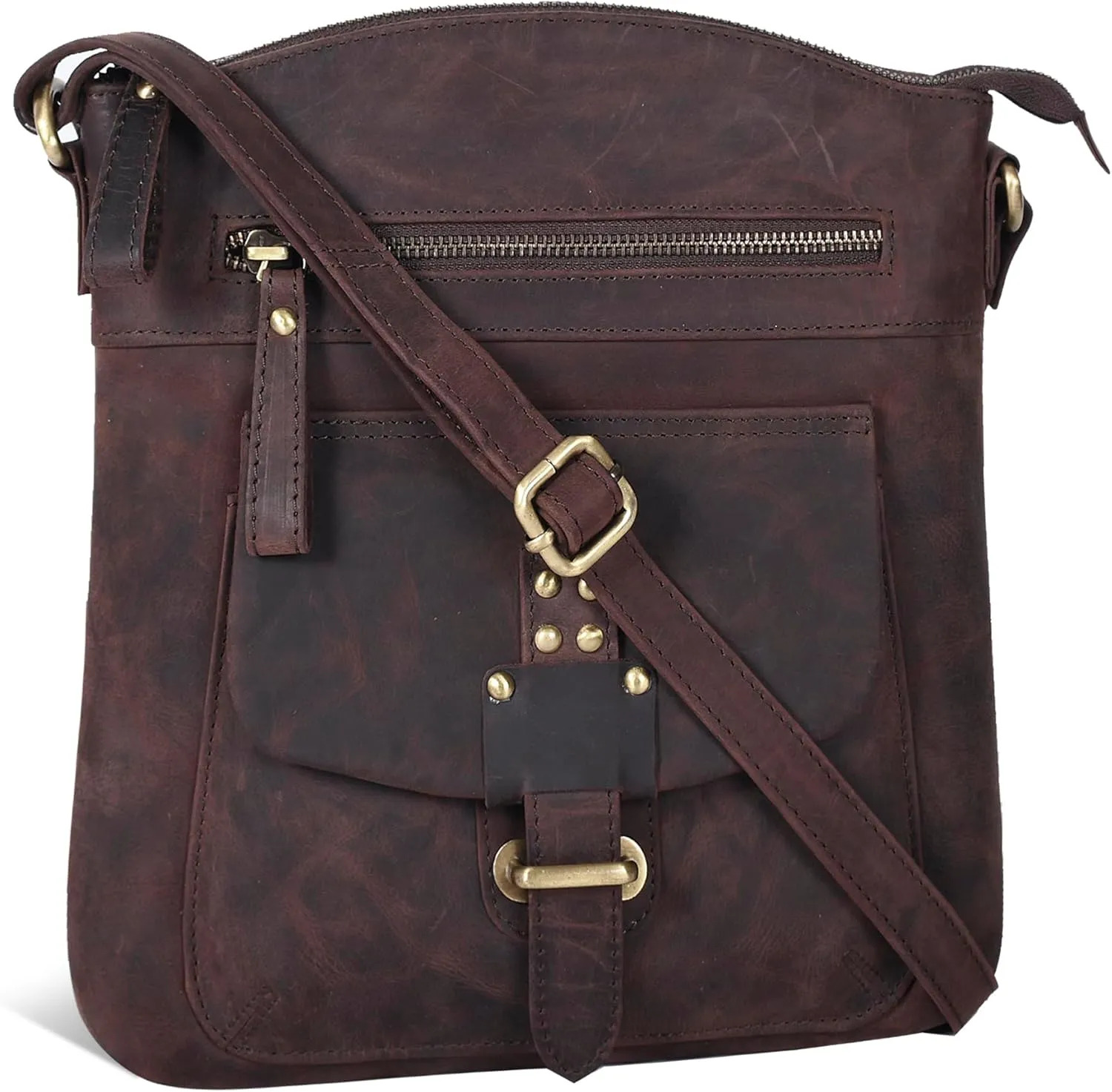 Oak Leathers Leather Crossbody Bag For Women With Adjustable Sling Strap - Medium Size Crossover Shoulder Handbag Purse