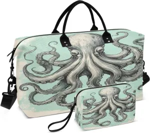 Octopus Colorful Travel Duffel Bag with Toiletry Bag Weekender Bag for Carry on Sports Gym Bag for Gym Yoga Sports
