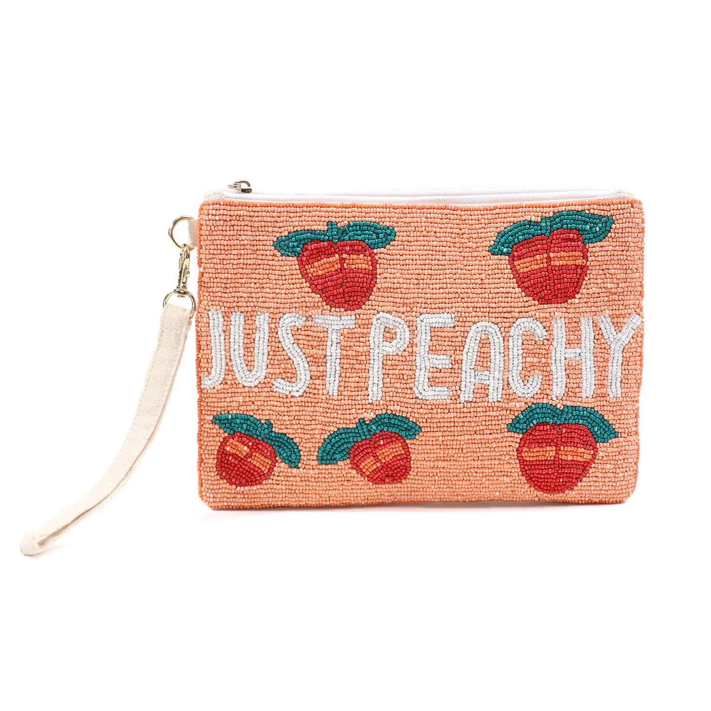 Odette Beaded Print Zip Top Clutch