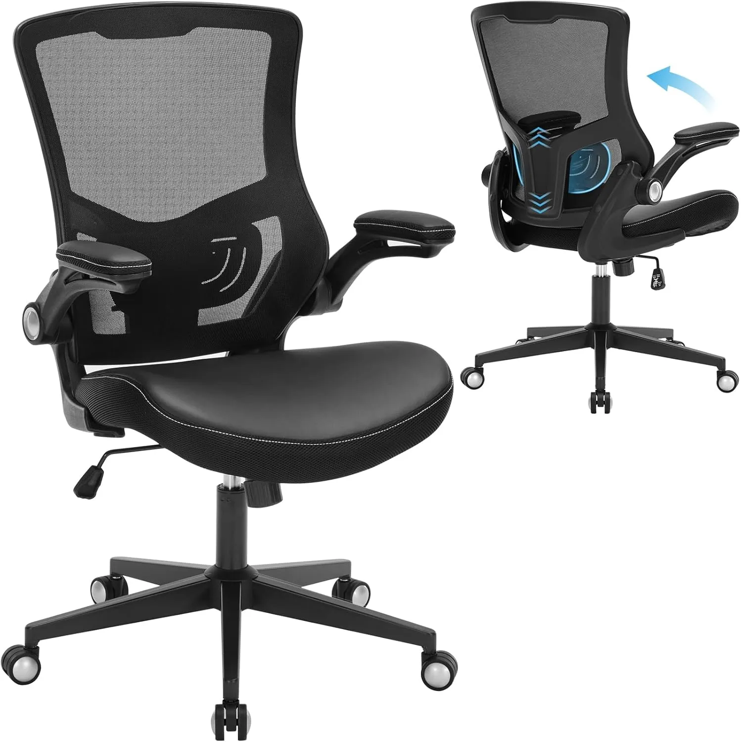 Office Chair Ergonomic Desk Chair Mesh Computer Chair with Adjustable Lumbar Support Flip-up Armrests, Executive Rolling Swivel Comfy Task Chair for Home Office