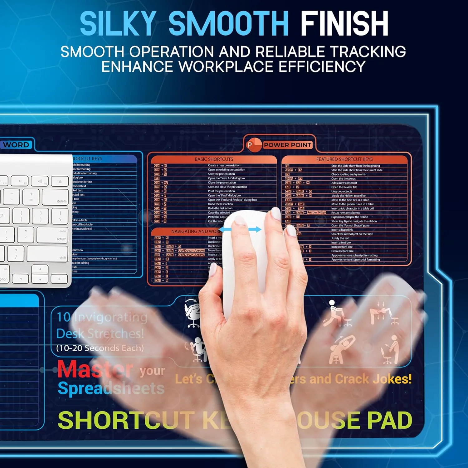 Office Excel Cheat Sheet Desk Pad Excel Word PPT Shortcuts Mousepad Set - 3in1 XL Mousepad   Keyboard&Mouse Wrist Rest Ergonomic Mouse Pad Keyboard Mat Wrist Rest, for Office and Home