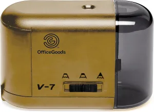 OfficeGoods Electric Pencil Sharpener - Battery or Cord Powered Portable Sharpener - Perfectly Sharpens Colored Pencils, Drafting Pencils for Kids, Adults, Office, School and Home - Gold