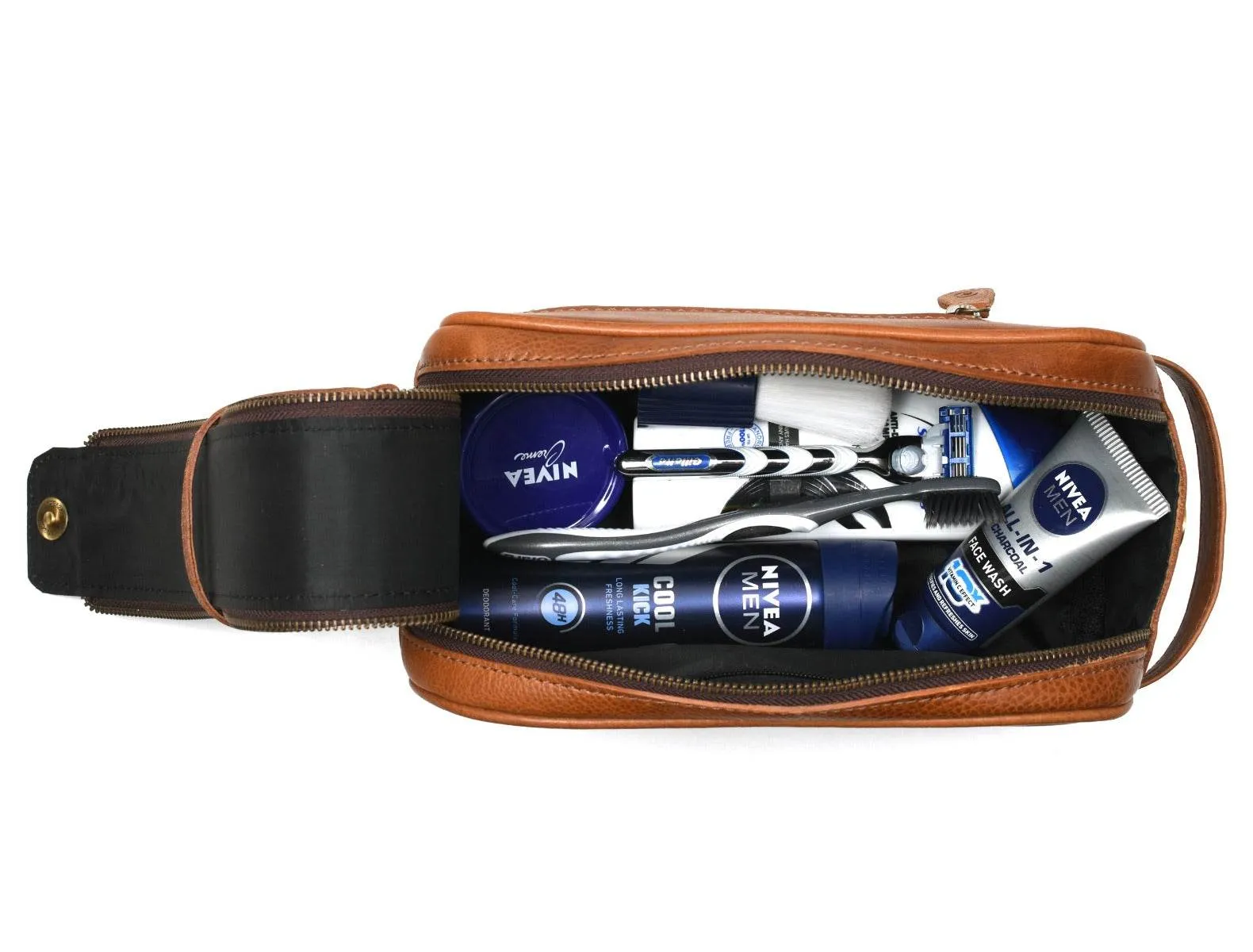 Omaha Leather Toiletry Bag - Tawny Brown
