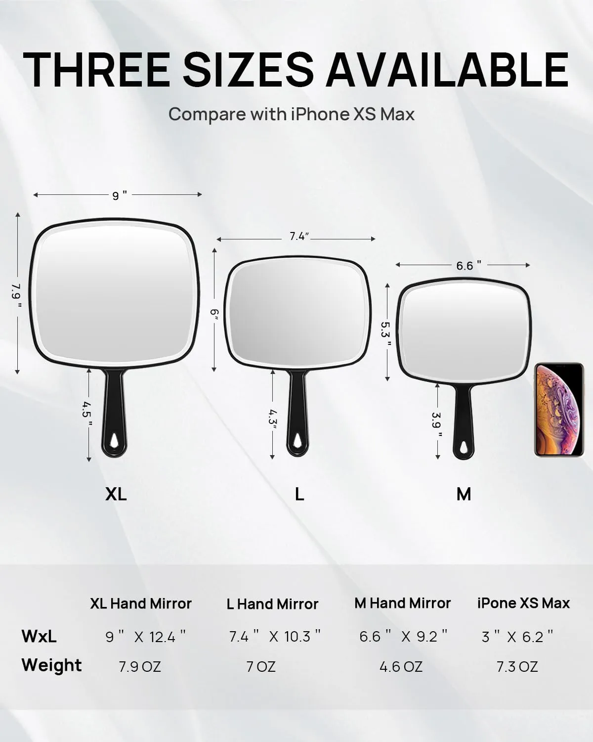 OMIRO Hand Mirror, Black Handheld Mirror with Handle, 6.6" W x 9.2" L, Pack of 3