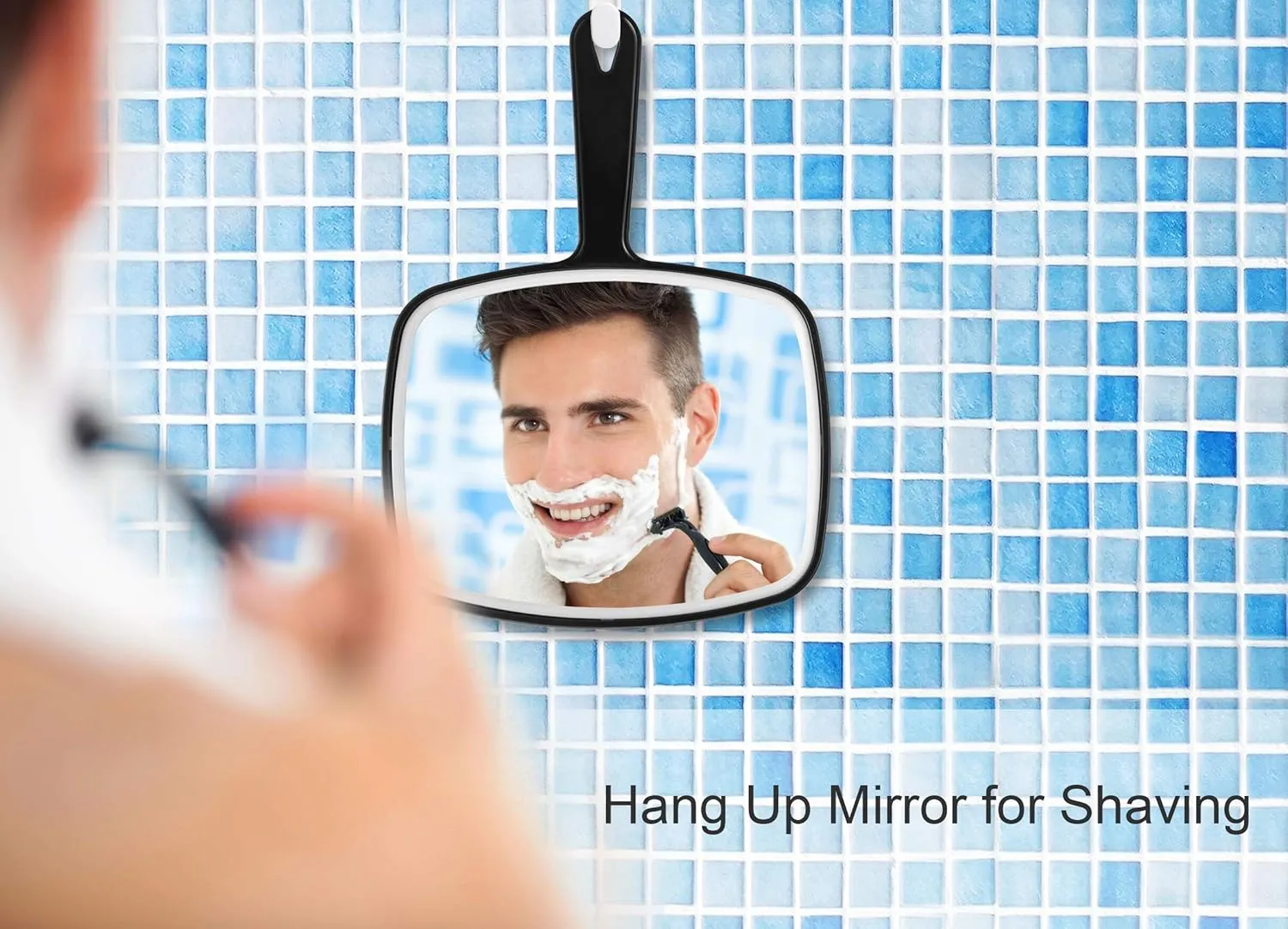 OMIRO Hand Mirror, Black Handheld Mirror with Handle, 6.6" W x 9.2" L, Pack of 3