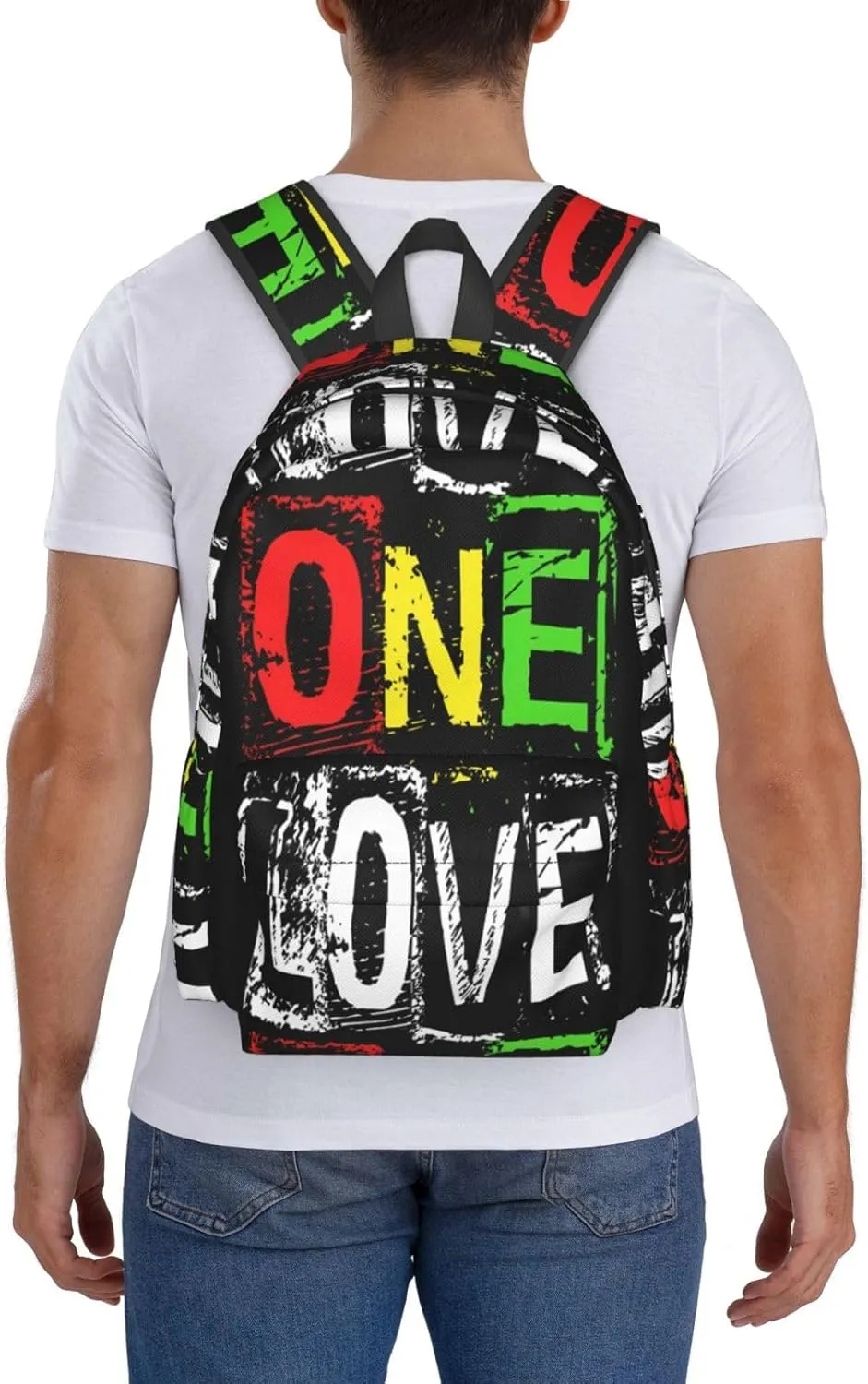 One Loves Jamaican Rasta Reggae Casual Backpacks Large Travel Backpack Laptop Rucksack Sports Daypack Adjustable Strap Bag for Camping Hiking
