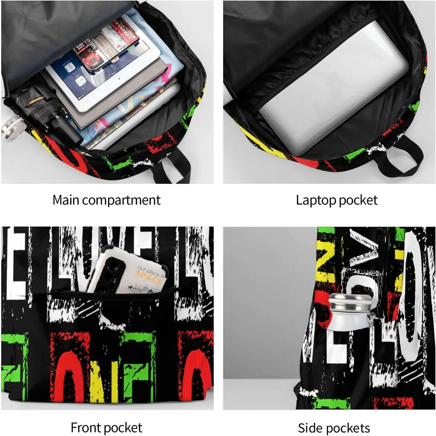One Loves Jamaican Rasta Reggae Casual Backpacks Large Travel Backpack Laptop Rucksack Sports Daypack Adjustable Strap Bag for Camping Hiking