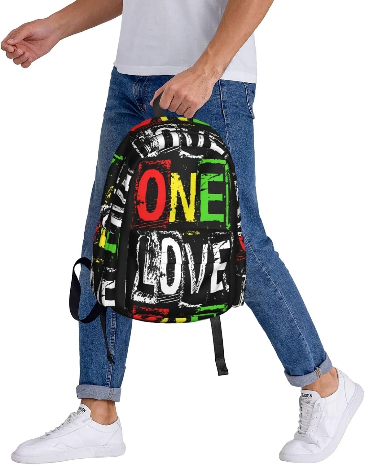 One Loves Jamaican Rasta Reggae Casual Backpacks Large Travel Backpack Laptop Rucksack Sports Daypack Adjustable Strap Bag for Camping Hiking