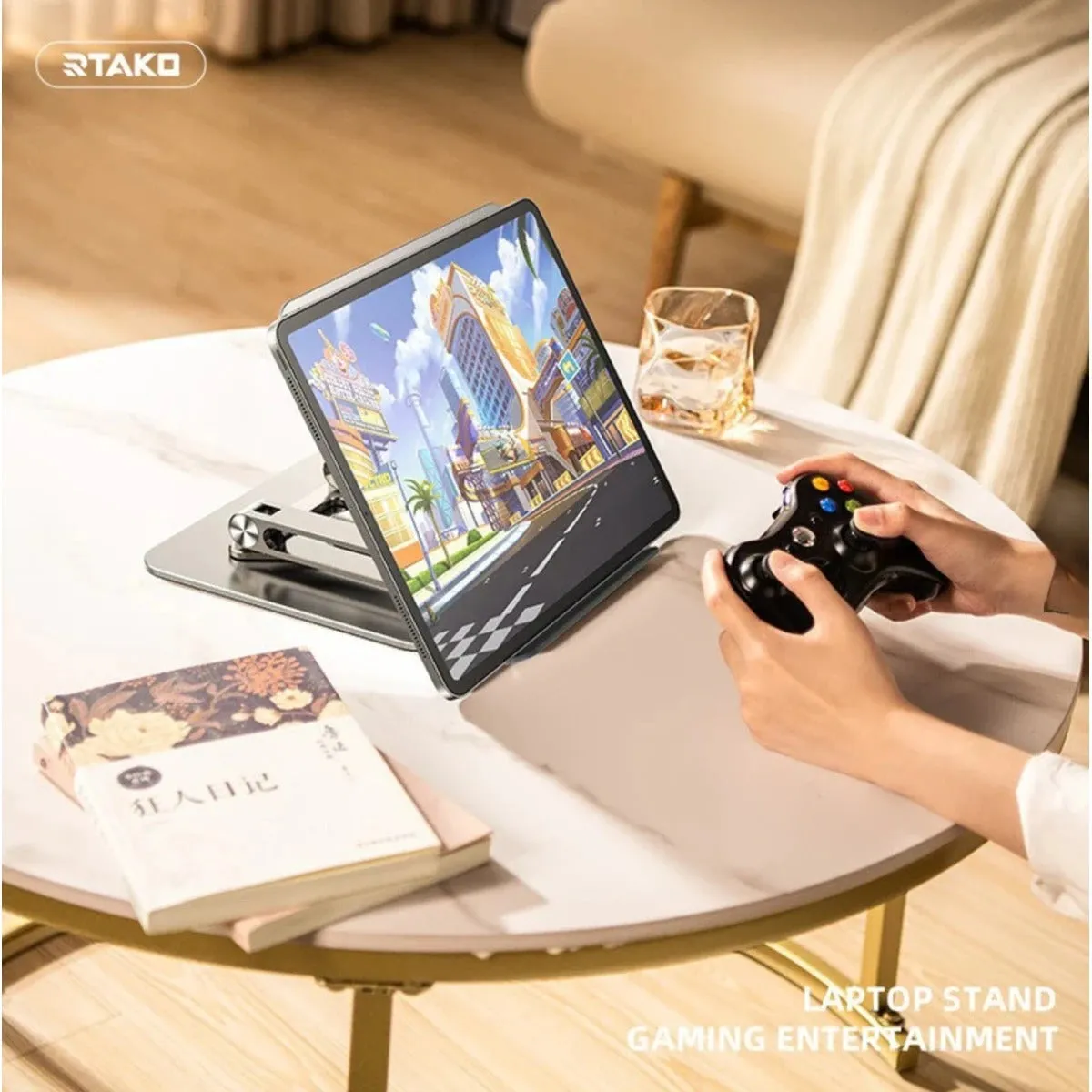 One2World Selection RTAKO RS-CP84S 3-Level Adjustable Laptop Stand with 360 3D Rotating Base