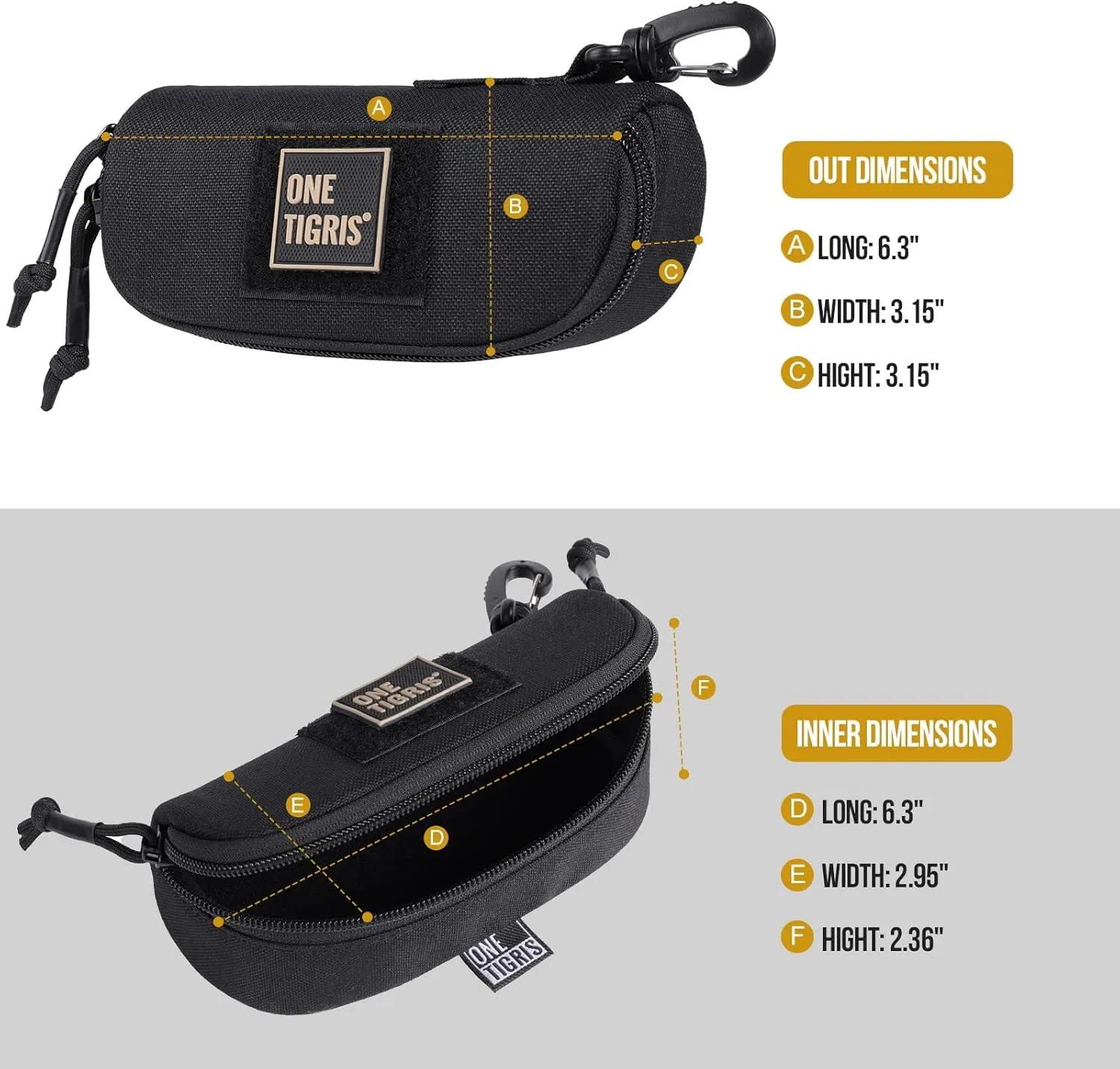 OneTigris Eyeglasses Hard Case Tactical Molle Zipper Sunglasses Carrying Case 1000D Nylon with Clip