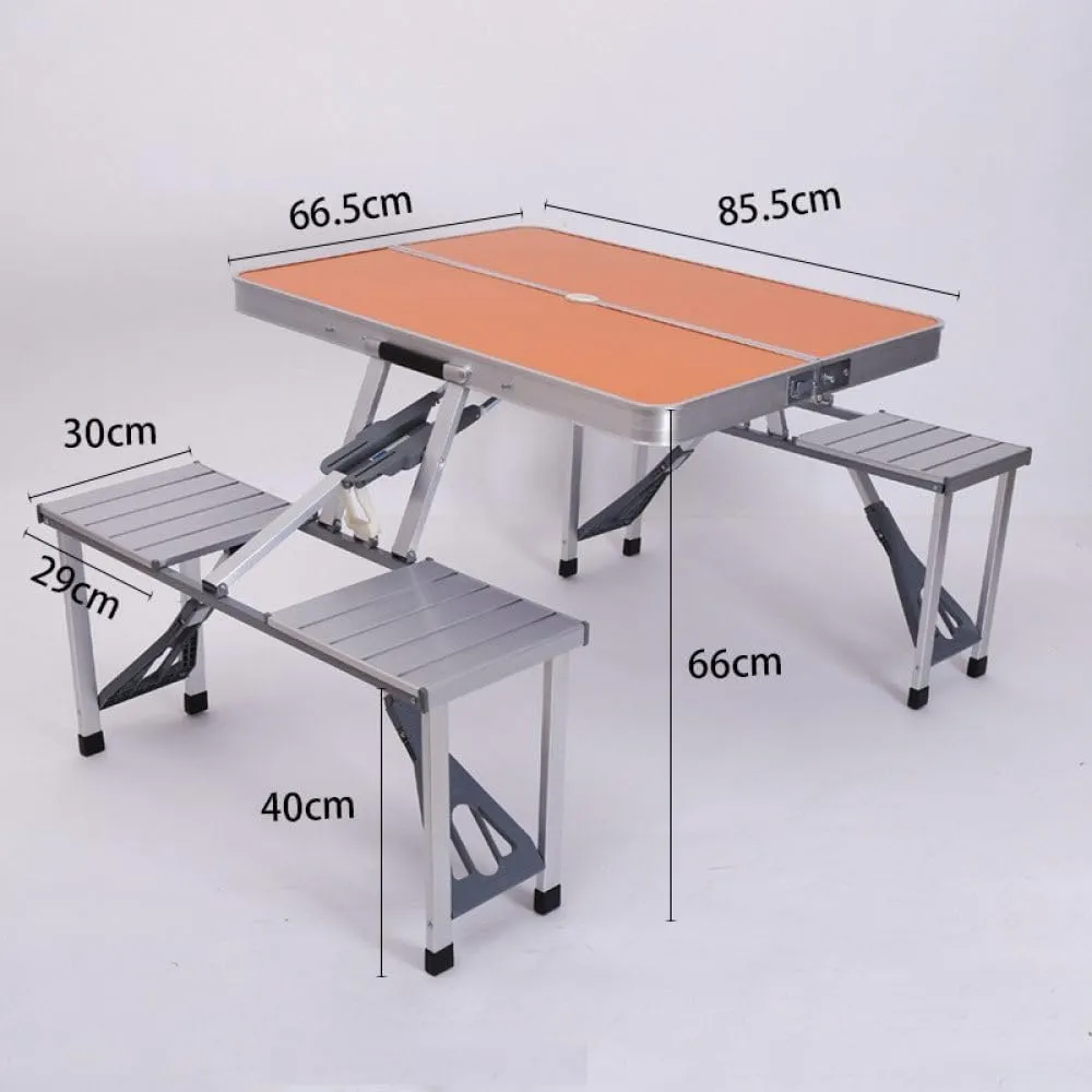 Outdoor Camping Folding Table and air One Table Four airs Aluminum Alloy Connected Simple Portable Folding Picnic Table,Green