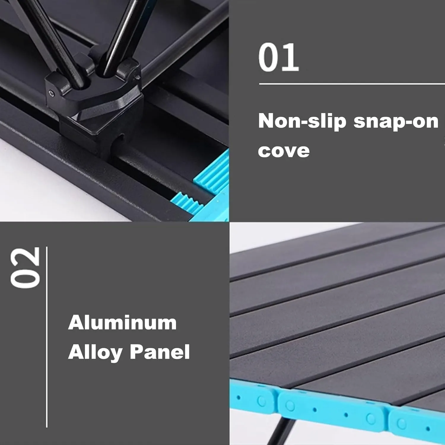 Outdoor Folding Table Aluminum Alloy Folding Table, Lightweight Portable Folding Table with Pocket, Organizer and Light Stand for Picnic Camping(Black,55.2x40.8x46cm)
