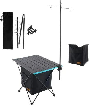 Outdoor Folding Table Aluminum Alloy Folding Table, Lightweight Portable Folding Table with Pocket, Organizer and Light Stand for Picnic Camping(Black,55.2x40.8x46cm)