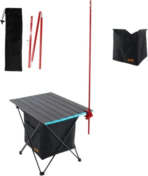 Outdoor Folding Table Aluminum Alloy Folding Table, Lightweight Portable Folding Table with Pocket, Organizer and Light Stand for Picnic Camping(Red,55.2x40.8x46cm)