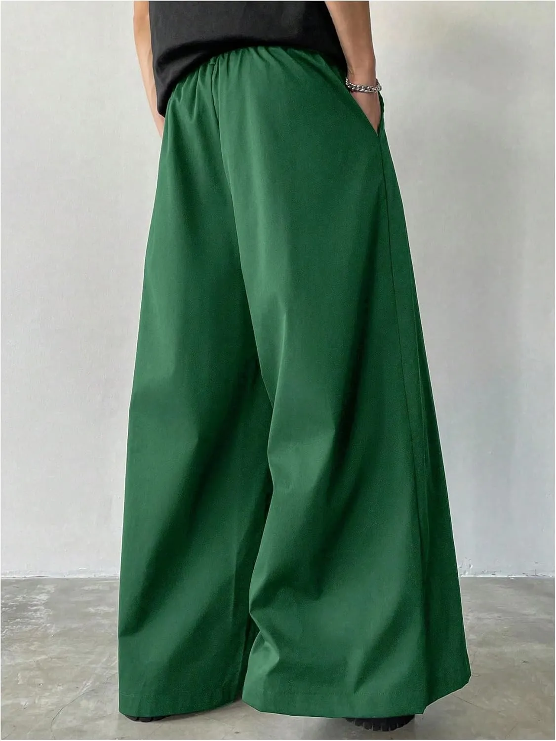 OYOANGLE Men's Baggy Wide Leg Pants Zipper Fly Pleated Trousers Business Casual Dress Pants with Pocket