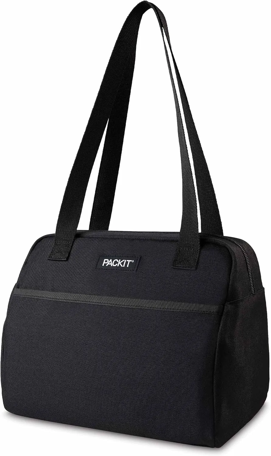 PackIt® Freezable Hampton Lunch Bag, Black, Built with EcoFreeze® Technology, Collapsible, Reusable, Zip Closure with Front Pocket and Shoulder Straps, Designed for Fresh Office Lunches