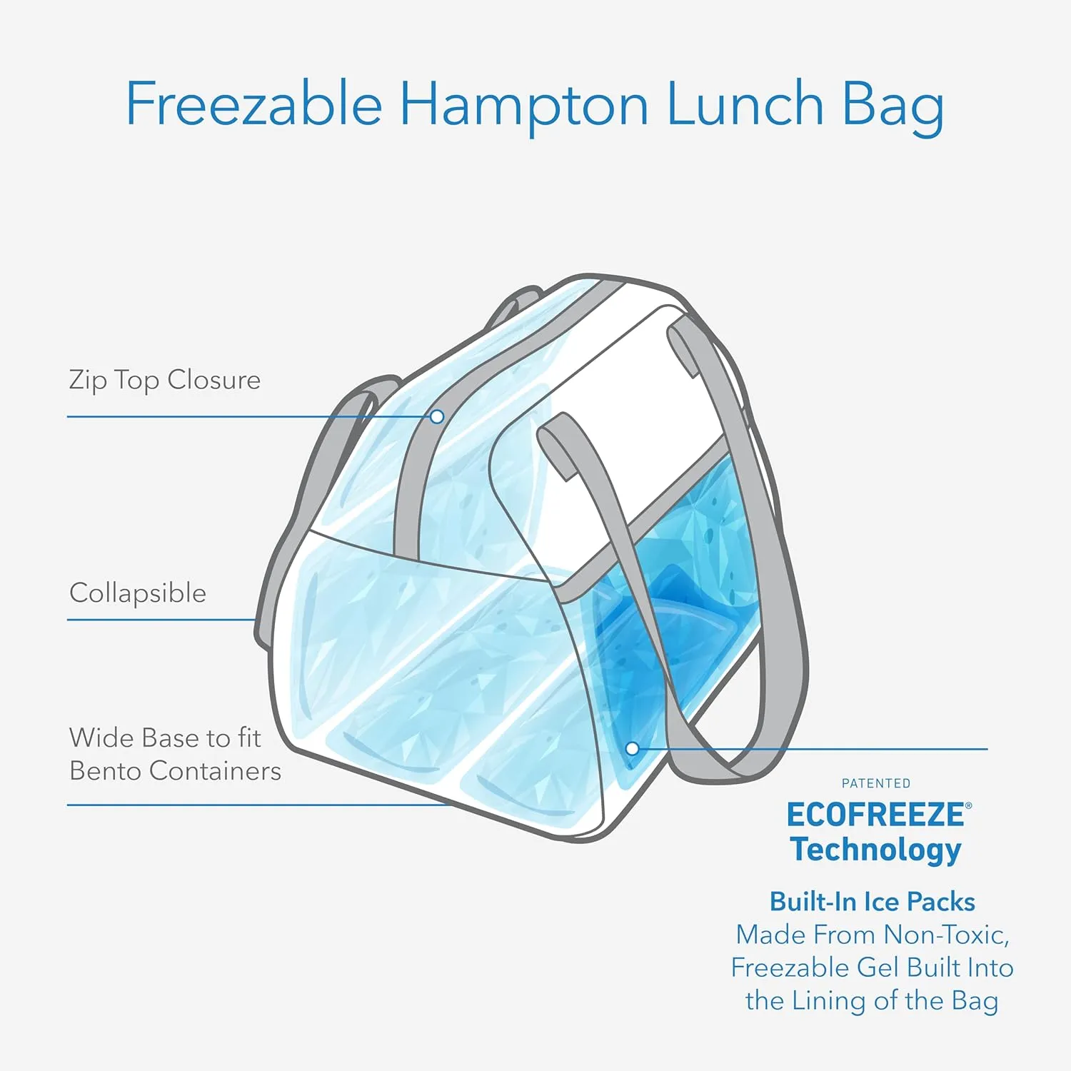 PackIt® Freezable Hampton Lunch Bag, Black, Built with EcoFreeze® Technology, Collapsible, Reusable, Zip Closure with Front Pocket and Shoulder Straps, Designed for Fresh Office Lunches