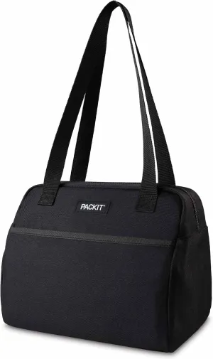 PackIt® Freezable Hampton Lunch Bag, Black, Built with EcoFreeze® Technology, Collapsible, Reusable, Zip Closure with Front Pocket and Shoulder Straps, Designed for Fresh Office Lunches