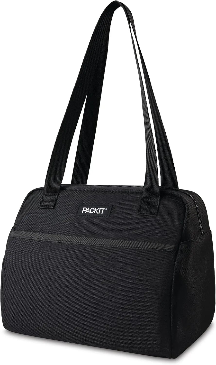 PackIt® Freezable Hampton Lunch Bag, Black, Built with EcoFreeze® Technology, Collapsible, Reusable, Zip Closure with Front Pocket and Shoulder Straps, Designed for Fresh Office Lunches