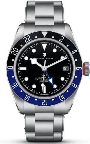 Pagani Design 1706 GMT Men's Automatic Watches, Stainless Steel 100M Waterproof Dual Time Fashion Casual Mens Self Winding Wrist Watch