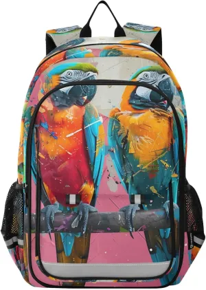 Parrots Giraffiti Branch Backpack for Women Men Travel Laptop Daypack Shoulder Bag Book Bag Daypack with Reflective Strip 12.9” × 17.7”