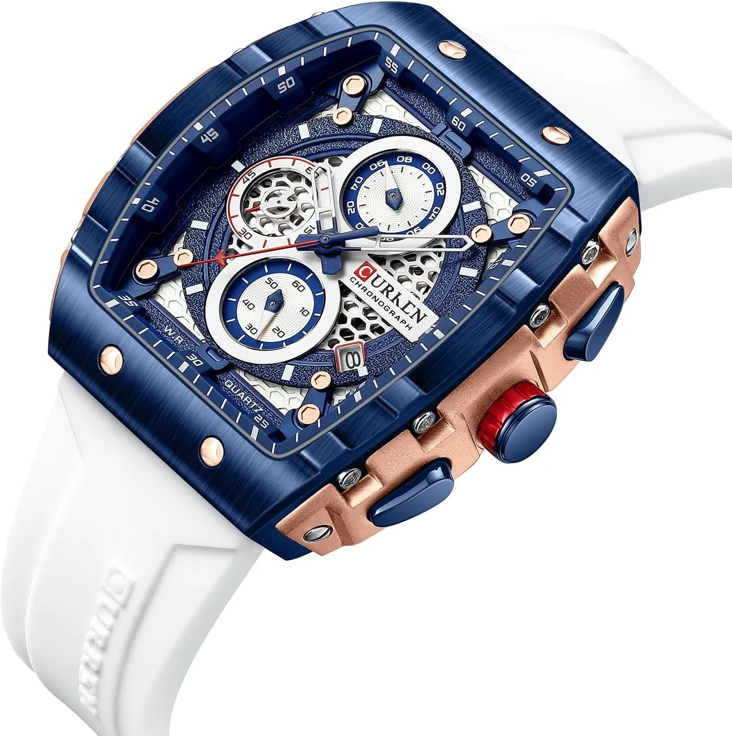 PASOY Luxury Chronograph Watches for Mens Rubber Strap Black Waterproof Date Analog Quartz Watch