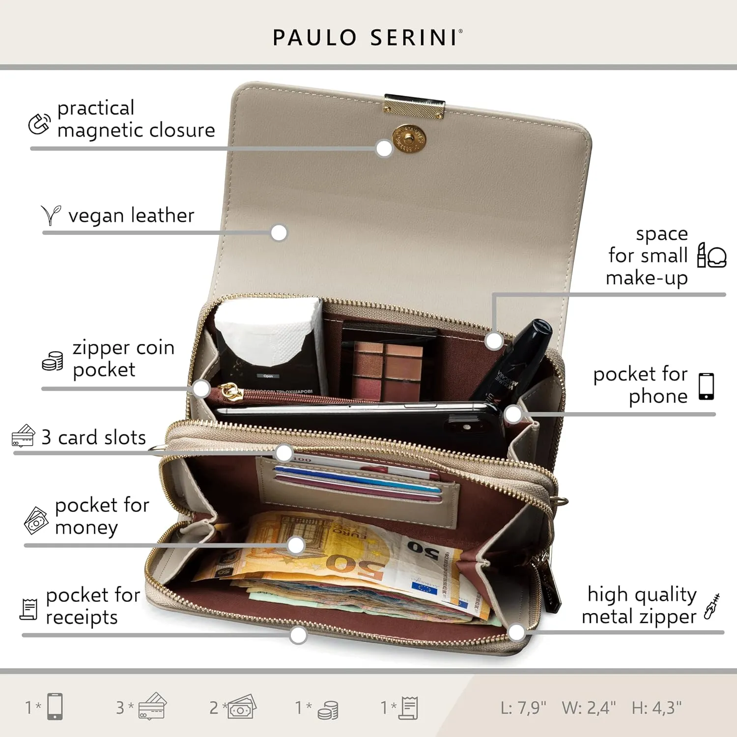 PAULO SERINI® Crossbody bag for Women - Phone Wallet Clutch Handbag - Women’s Wristlet Purses - Birthday Gifts for Women