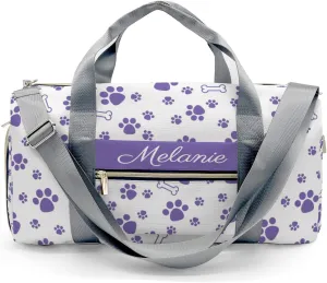 Paws Bones Purple Personalized Duffel Bag with Name Custom Overnight Bag Multi-Function Travel Bag Sports Gym Bag for Travel Weekend Duffel Bag