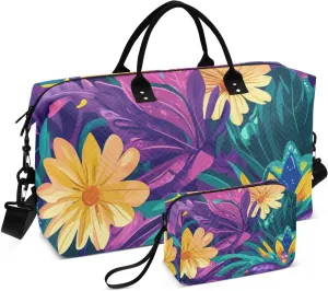 Personal Item Travel Bag Mardi Gras Carnival Masks Purple Carry On Shoulder Weekend Tote Tote Bag with Toiletry Bag for Trekking Waterproof