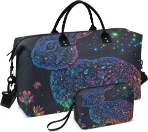 Personal Item Travel Bag Weekender Overnight Bag Sports Duffel Bags with Toiletry Bag for Travel 2 Pcs Set Cute Lop-eared Rabbit