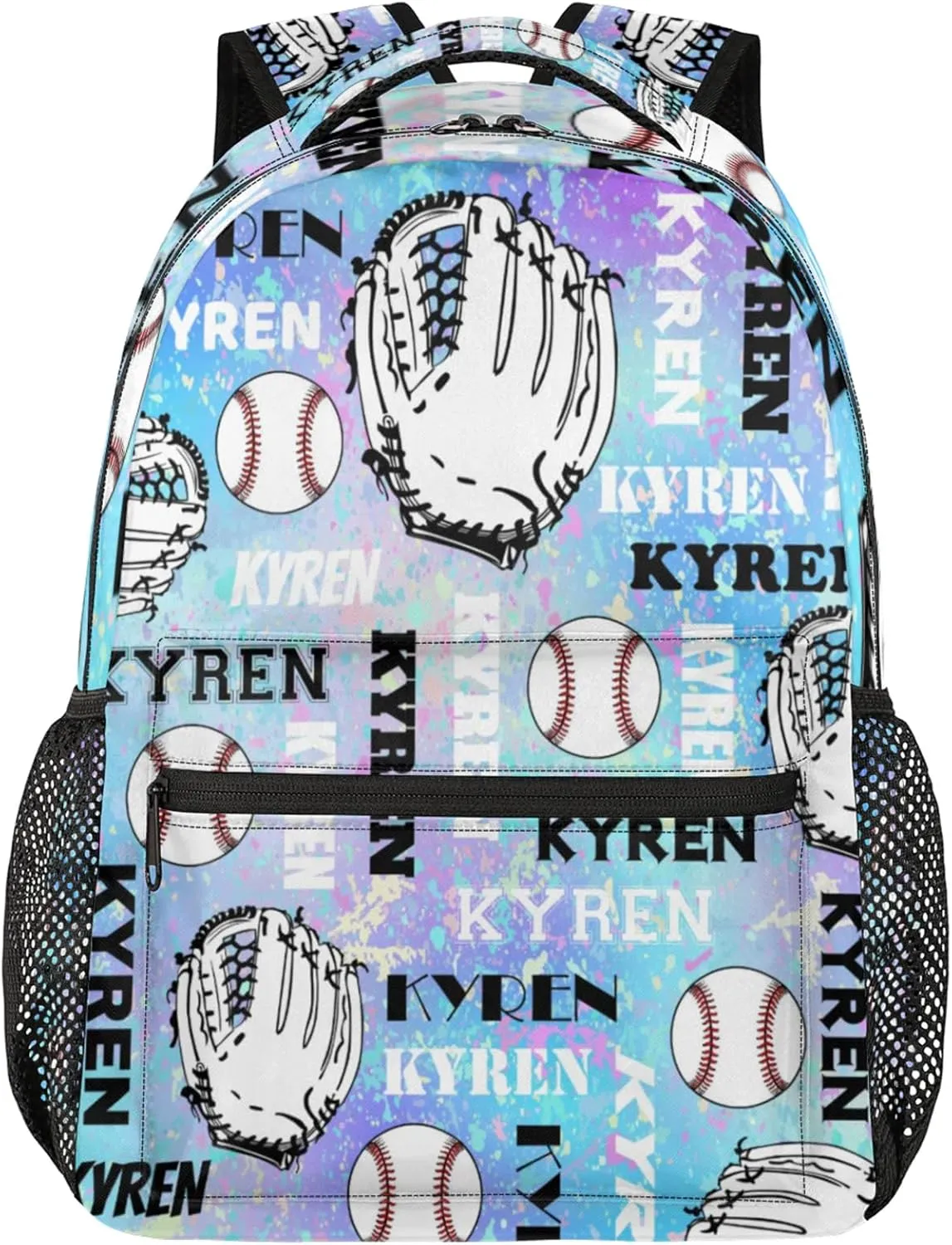 Personalized Baseball Backpack for Men Women, Custom Laptop Backpack with Name, Sports Bag Lightweight Daypack for Travel Hiking Camping, Blue Purple