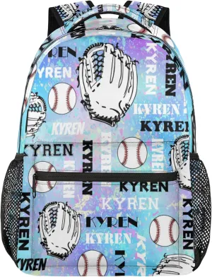 Personalized Baseball Backpack for Men Women, Custom Laptop Backpack with Name, Sports Bag Lightweight Daypack for Travel Hiking Camping, Blue Purple