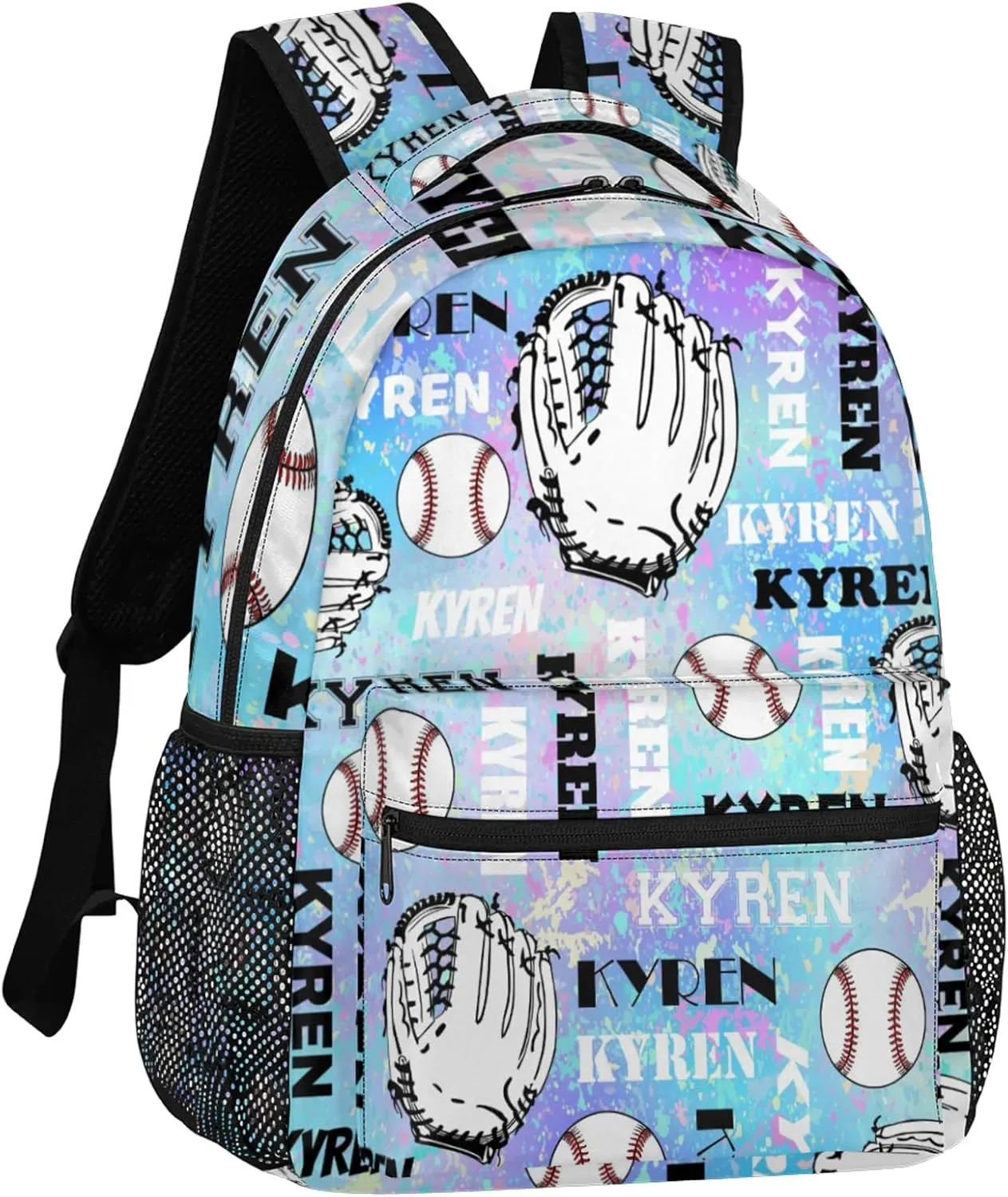 Personalized Baseball Backpack for Men Women, Custom Laptop Backpack with Name, Sports Bag Lightweight Daypack for Travel Hiking Camping, Blue Purple