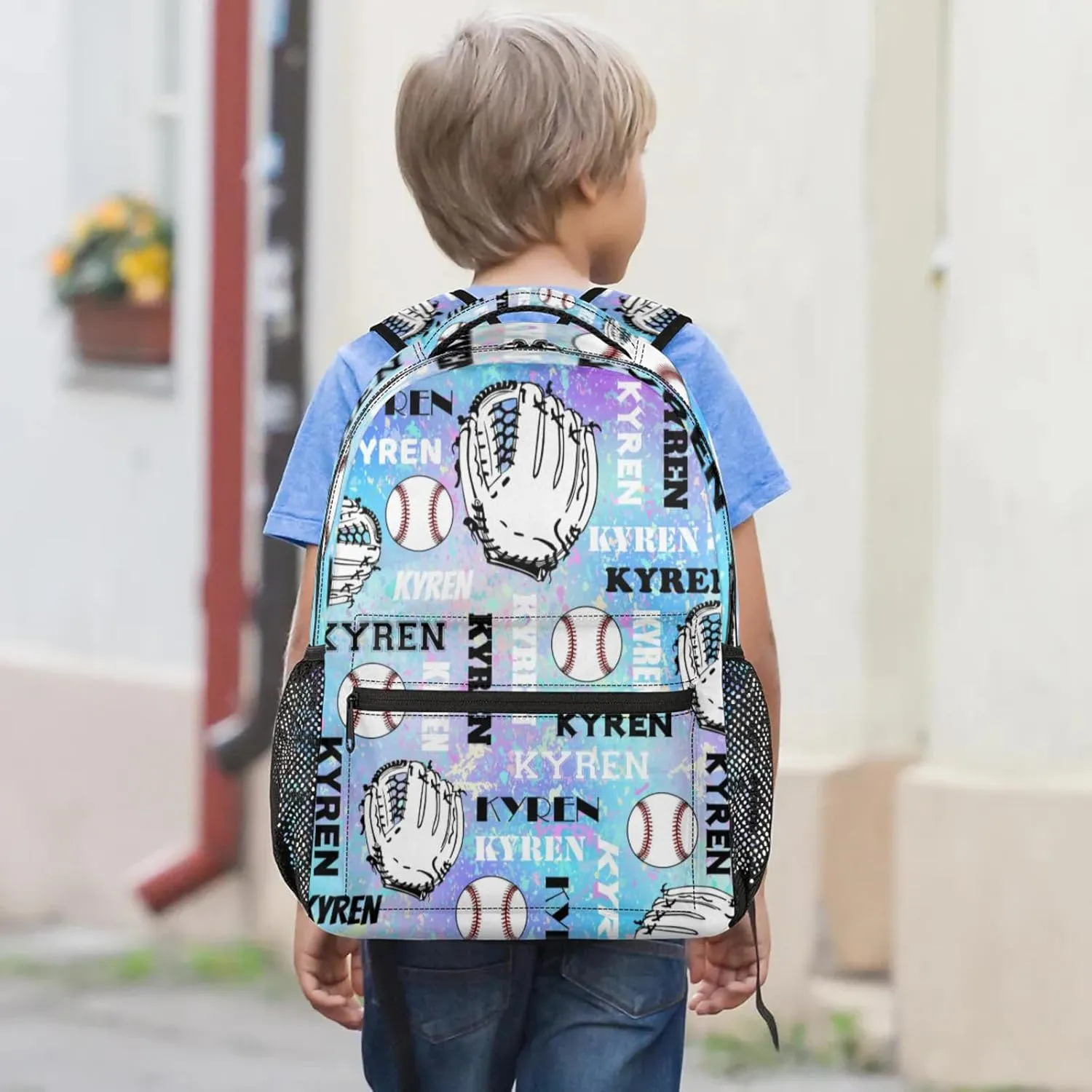 Personalized Baseball Backpack for Men Women, Custom Laptop Backpack with Name, Sports Bag Lightweight Daypack for Travel Hiking Camping, Blue Purple