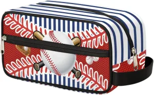 Personalized Baseball Toiletry Bag for Boys Men, Travel Toiletry Bag for Woman Cosmetic Makeup Bag, Blue Stripes Waterproof Shaving Bag for Toiletries Accessories Travel Essentials